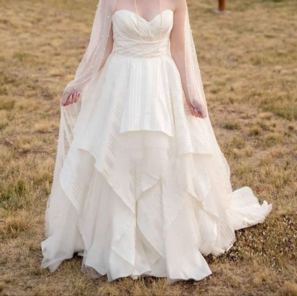 Hayley Paige Ivory Striped Organza Wedding Dress - Picture 6 of 12
